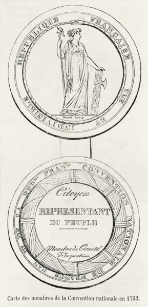 Révolution. Carte des membres de la Convention nationale en 1792. Gravure 19e.