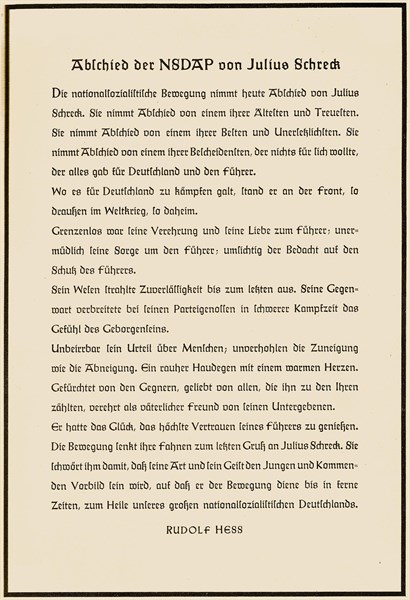 Adolf Hitler. Ablchied der NSDAP von Julius Scrieck. Adolf Hitler. Les adieux de Julius Schreck au