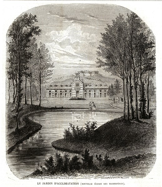 1864. Le jardin d'Acclimatation. Nouvelles écuries.