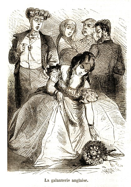 Caricature. La vie quotidienne des Anglais. Angleterre. La galanterie anglaise (1864).