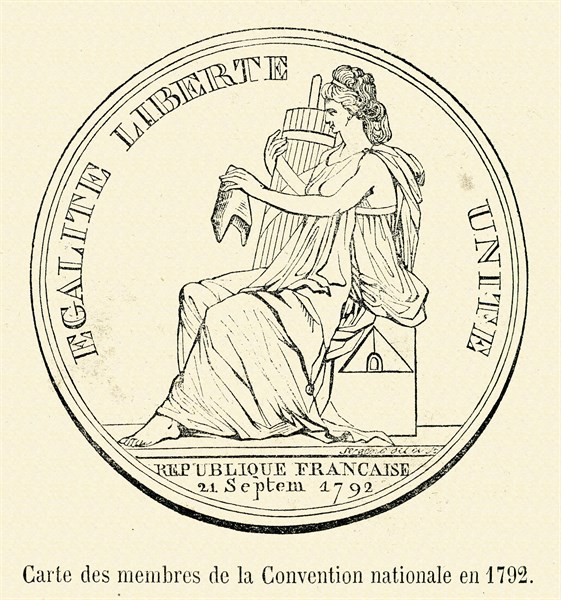 Révolution. Carte des membres de la Convention en 1792. Gravure 19e.
