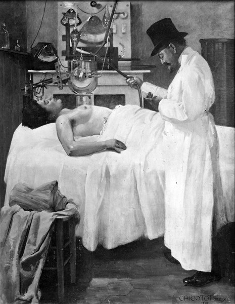Hôpitaux. Musée la Charité. Tableau du docteur  Georges Chicotot. Premiers essais de traitement du