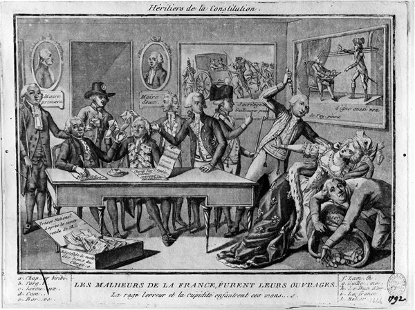 Révolution française. Dessin anti-révolutionnaire. Les Héritiers de la Révolution. Meurtres et