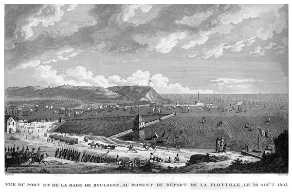 Epopée napoléonienne. Napoléon 1er. Vue du port et de la rade de Boulogne, au moment du départ de