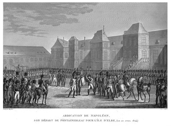 Epopée napoléonienne. Napoléon 1er. Adbdication de Napoléon. Son départ de Fontainebleau pour l'île