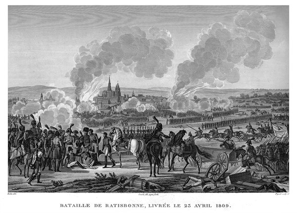 Epopée napoléonienne. Napoléon 1er. Bataille de Ratisbonne, livrée le 23 avril 1809.