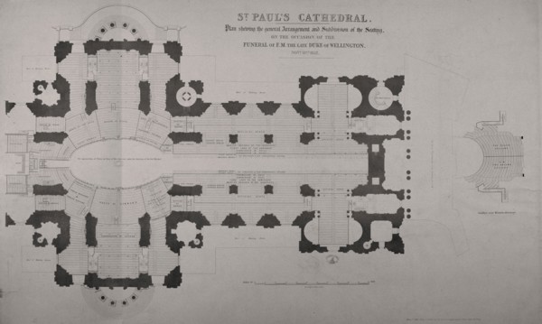Plan of seating arrangements for the Duke of Wellington's funeral, 1852. Artist: Anon