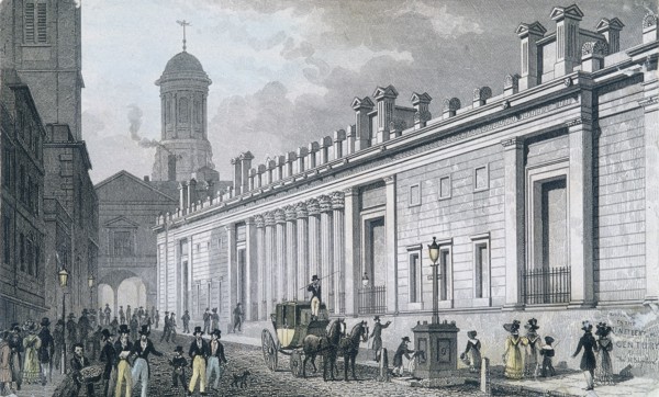 Bank of England, Threadneedle Street, London, 1828. Artist: W Wallis
