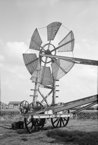 Fan staging on a post mill at Tottenhill, Norfolk, 1936