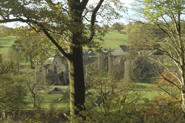 Finchale Priory, Durham, from the wooded bank of the River Wear, 1999