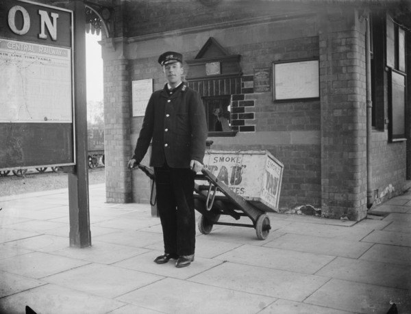 A porter at Charwelton Station, Northamptonshire, 1901