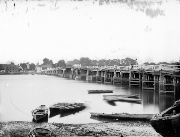 Old Putney Bridge from across the River Thames in Putney, London, c1860-c1922