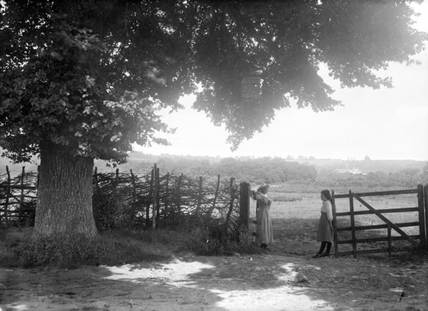 Two women at a gate, Open Brasnose, Horspath, Oxfordshire, c1860-c1922
