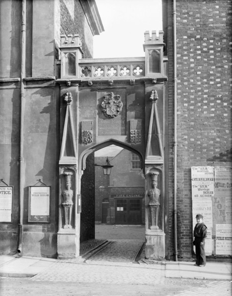 Carved stone gateway to Roysse School, Abingdon, Oxfordshire, c1860-c1922