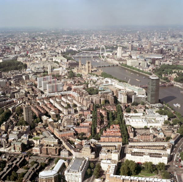 Aerial view of Westminster, London, 2002