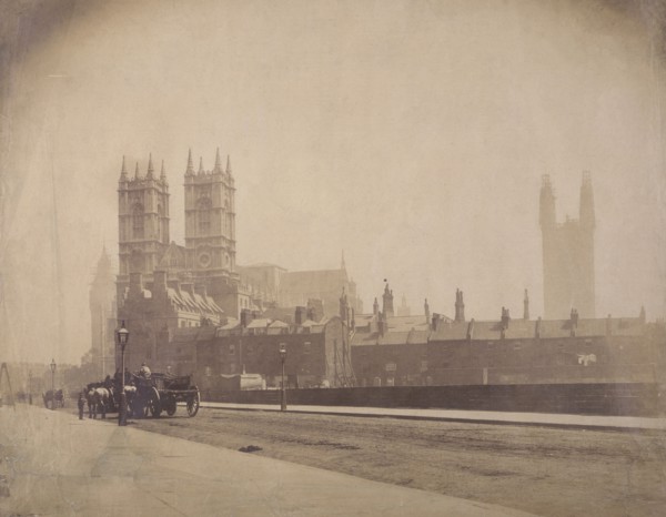 Westminster Abbey, and the Palace of Westminster under construction, London, c1857. Creator: Roger Fenton.