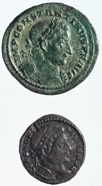 Bronze folli of Constantine I, c307-c324 AD. Artist: Unknown
