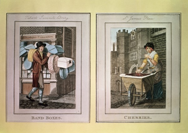 Street sellers selling band boxes and cherries, 1798. Artist: Unknown