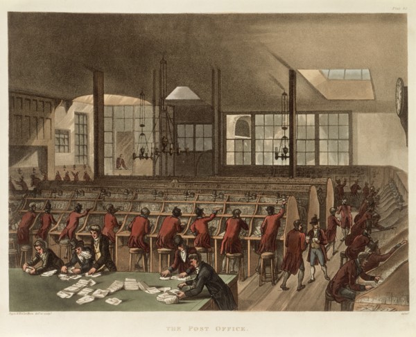 The Post Office, (c1808?). Artist: Augustus Charles Pugin