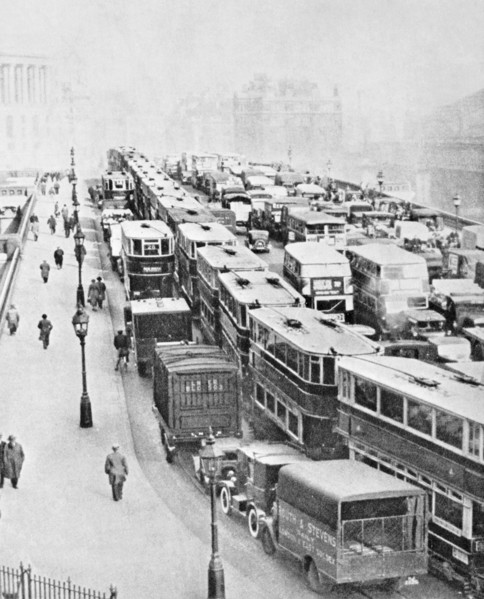 Traffic Jam on Blackfriars Bridge, London, c1935. Artist: George Davison Reid
