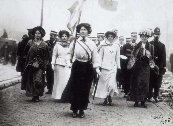 Daisy Dugdale leading a procession, London, 1908. Artist: Unknown