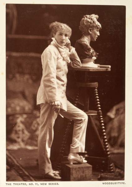 Sarah Bernhardt in her studio sculpting a self portrait, (late 19th century?). Artist: Unknown