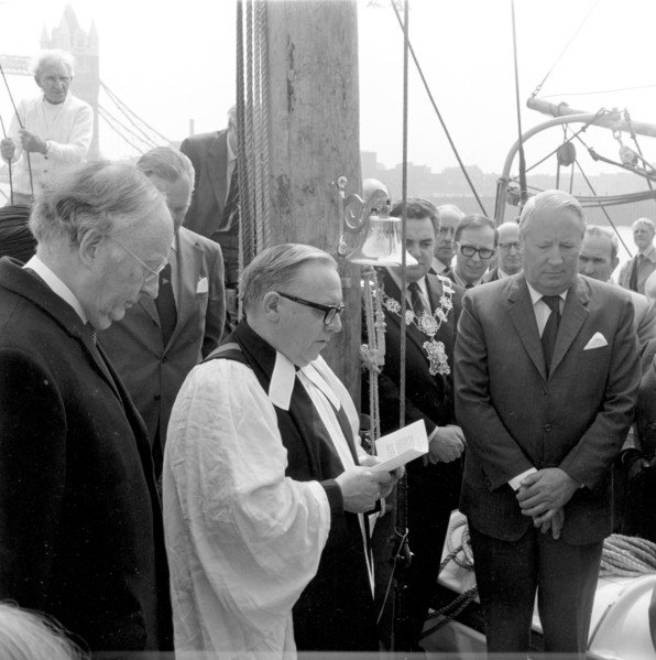 Ted Heath on a Thames barge, London, 25 April 1974. Artist: Henry Grant