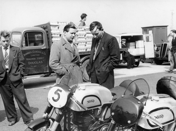 John Surtees with Norton motorcycles, 1954. Artist: Unknown