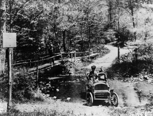 1905 Franklin car fording a river, (1905?). Artist: Unknown