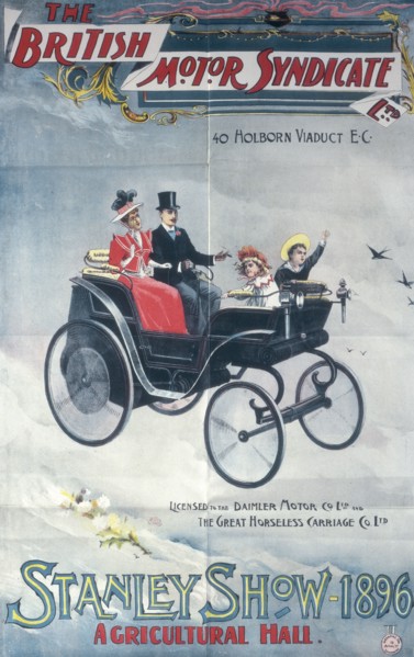Poster advertising the British Motor Syndicate Stanley Show, 1896. Artist: Unknown