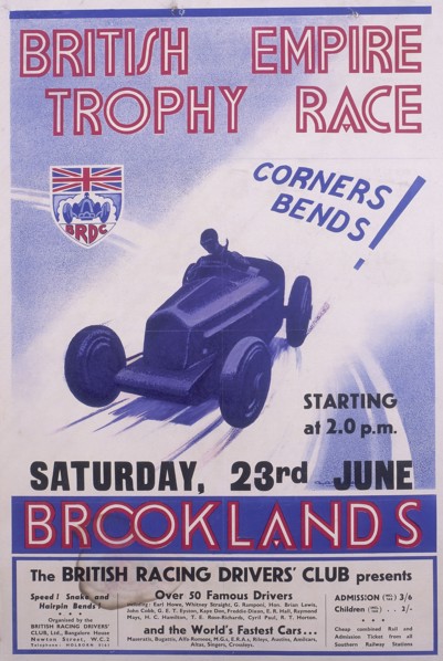 Poster advertising the British Empire Trophy Race, Brooklands, Surrey. Artist: Unknown