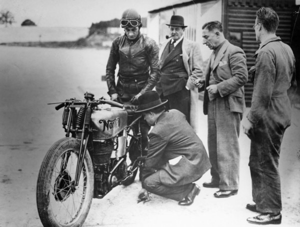 Jimmy Guthrie riding a Norton, (1930s?). Artist: Unknown