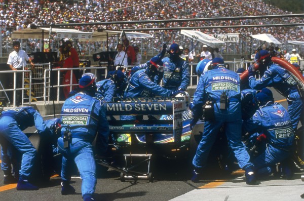 Pit stop for Michael Schumacher's Benetton-Ford, 1994. Artist: Unknown