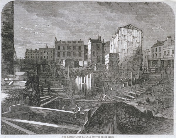 Construction of the Metropolitan Railway and Fleet Ditch, London, 1862. Artist: Anon