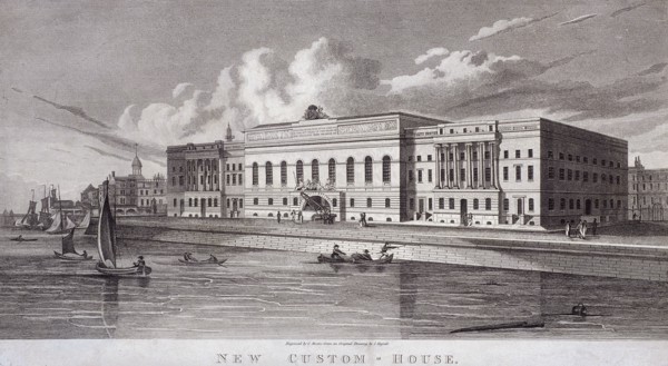 Custom House and River Thames, London, c1820. Artist: C Rivers