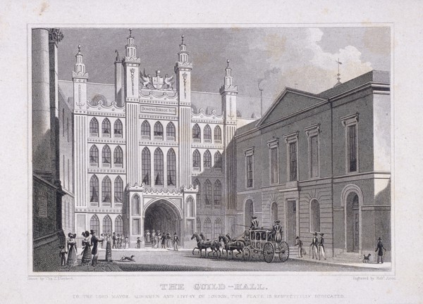 Guildhall, London, 1828. Artist: R Acon
