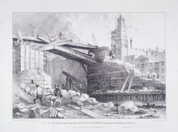 London Bridge (old), London, 1832. Artist: Charles Joseph Hullmandel