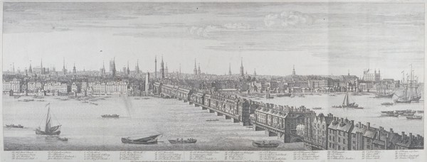 London Bridge (old), London, 1749. Artist: Samuel Buck