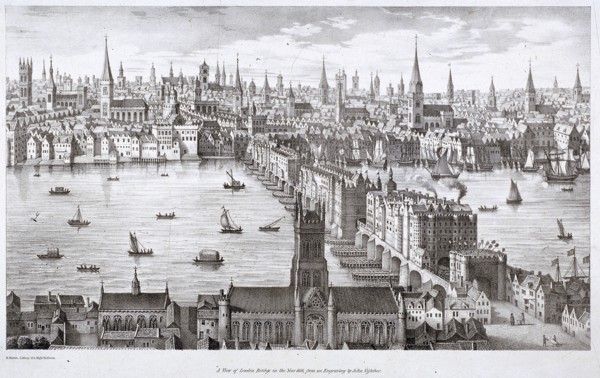 London Bridge (old), London, c1830. Artist: R Martin