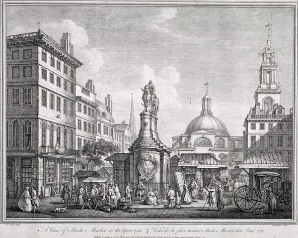 Stocks Market in Poultry, London, c1728. Artist: Sutton Nicholls