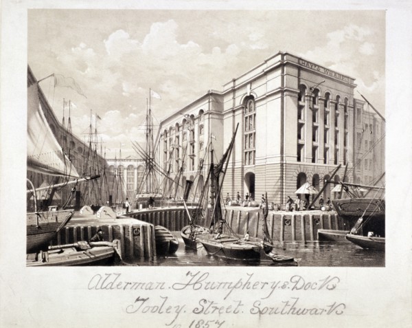 View of John Humphrey's Dock and Hay's Wharf, Tooley Street, Bermondsey, London, 1857. Artist: Anon