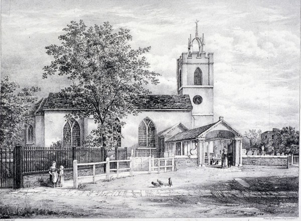 St Giles, Camberwell, London, c1825. Artist: Englemann, Graf and Co