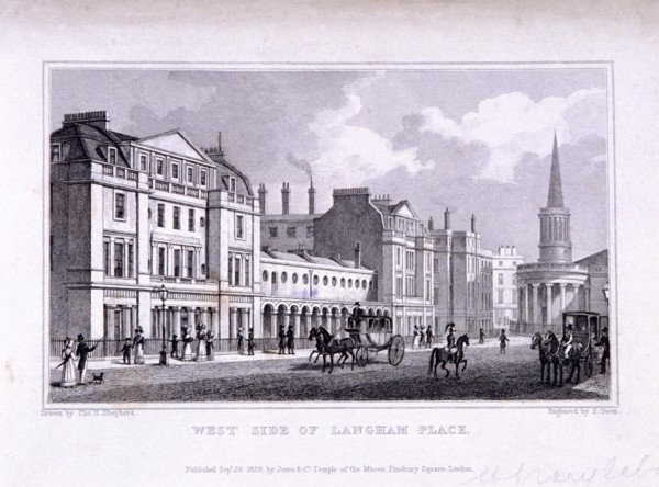 Langham Place, Marylebone, London, 1828. Artist: Samuel Owen