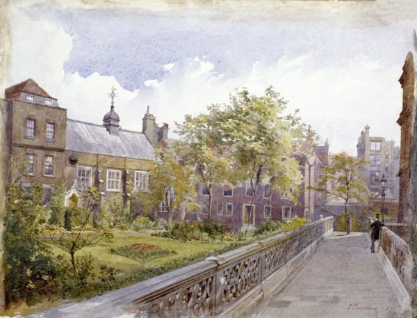 View of the Staple Inn and garden, London, 1882. Artist: John Crowther