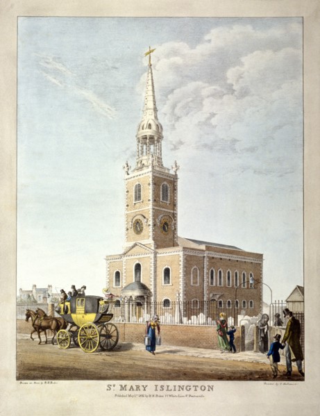 St Mary, Islington, London, 1821. Artist: BR Baker