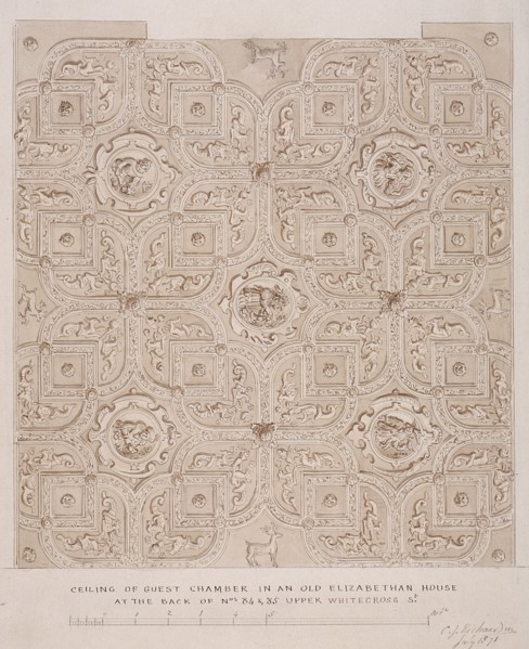 Ceiling of guest chamber in a house on Whitecross Street, London, 1871. Artist: Charles James Richardson