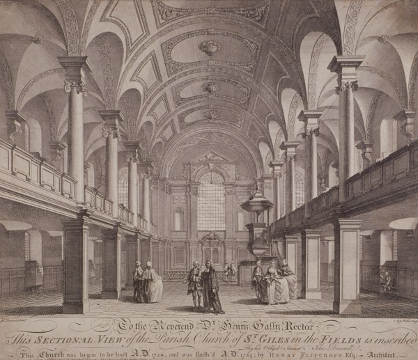 Sectional view of St Giles in the Fields, Holborn, London, 1753. Artist: Anthony Walker