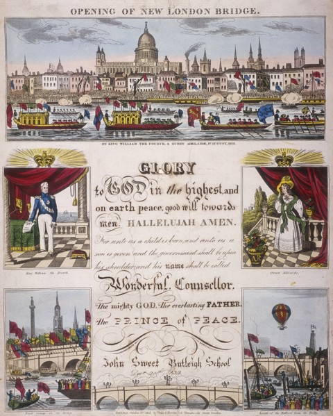The opening of London Bridge, 1831. Artist: Anon