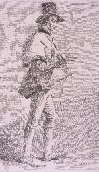 'Hard Metal Spoons', Cries of London, 1819. Artist: John Thomas Smith