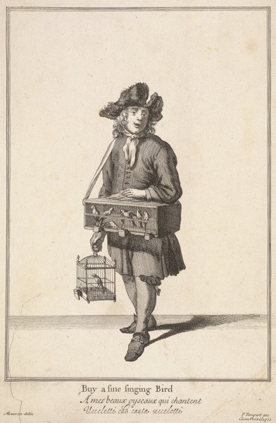 'Buy a fine singing Bird', Cries of London, (c1688?). Artist: Pierce Tempest